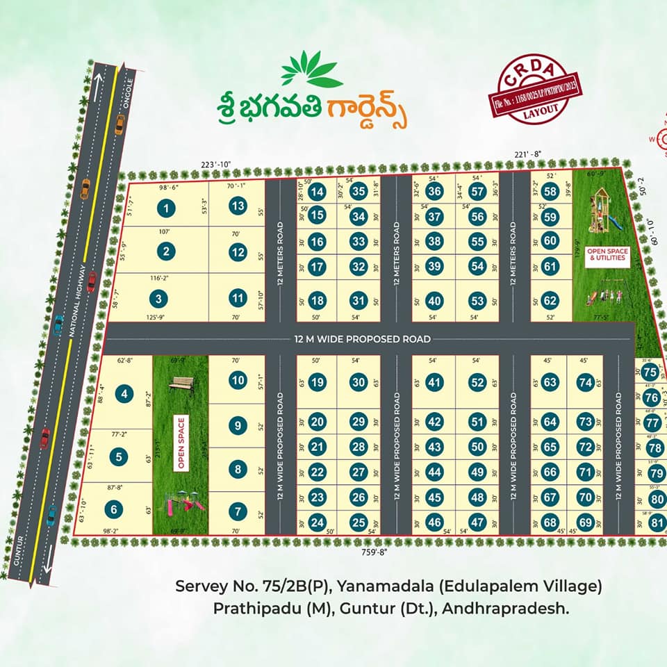 CRDA Approved Plots in Guntur, Yanamadala-Sri Bhagavathi Gardens